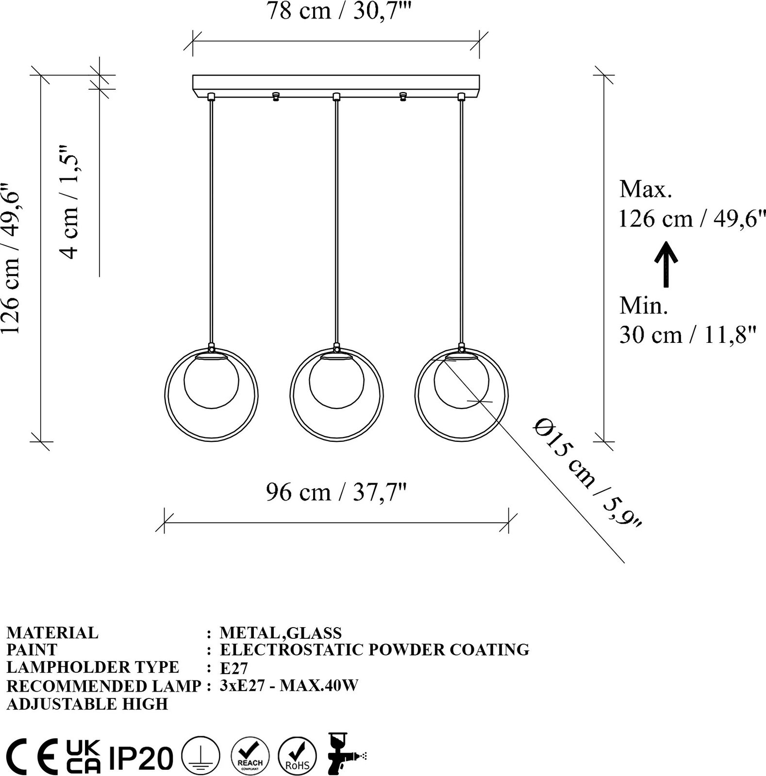 Llambë tavani Opviq Dolunay, ngjyrë ari, 96x15x126cm