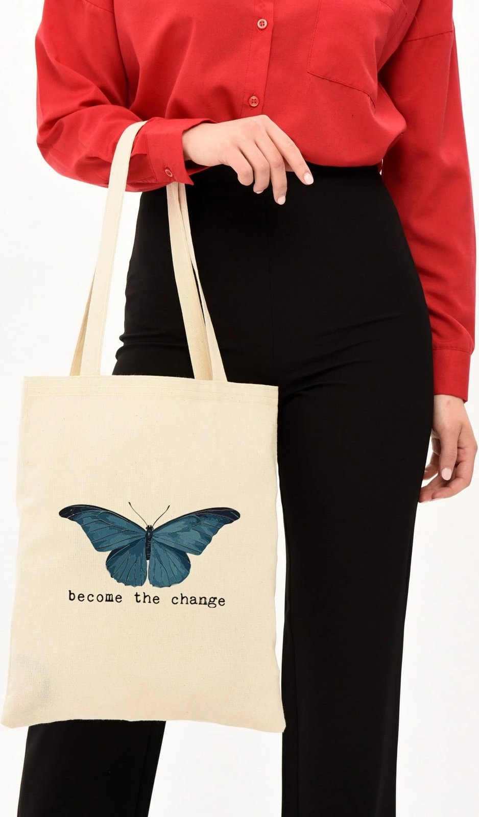 Torbë Tote Zoozie Bags, ngjyrë krem, 35x40cm, flutur blu