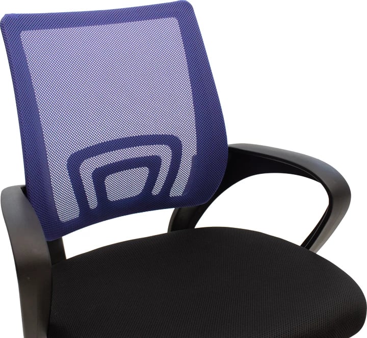 Karrige zyre Berto II, mbështetëse rrjete, ngjyrë kaltër-e zezë, bazë kromi, 60x48x85-95cm