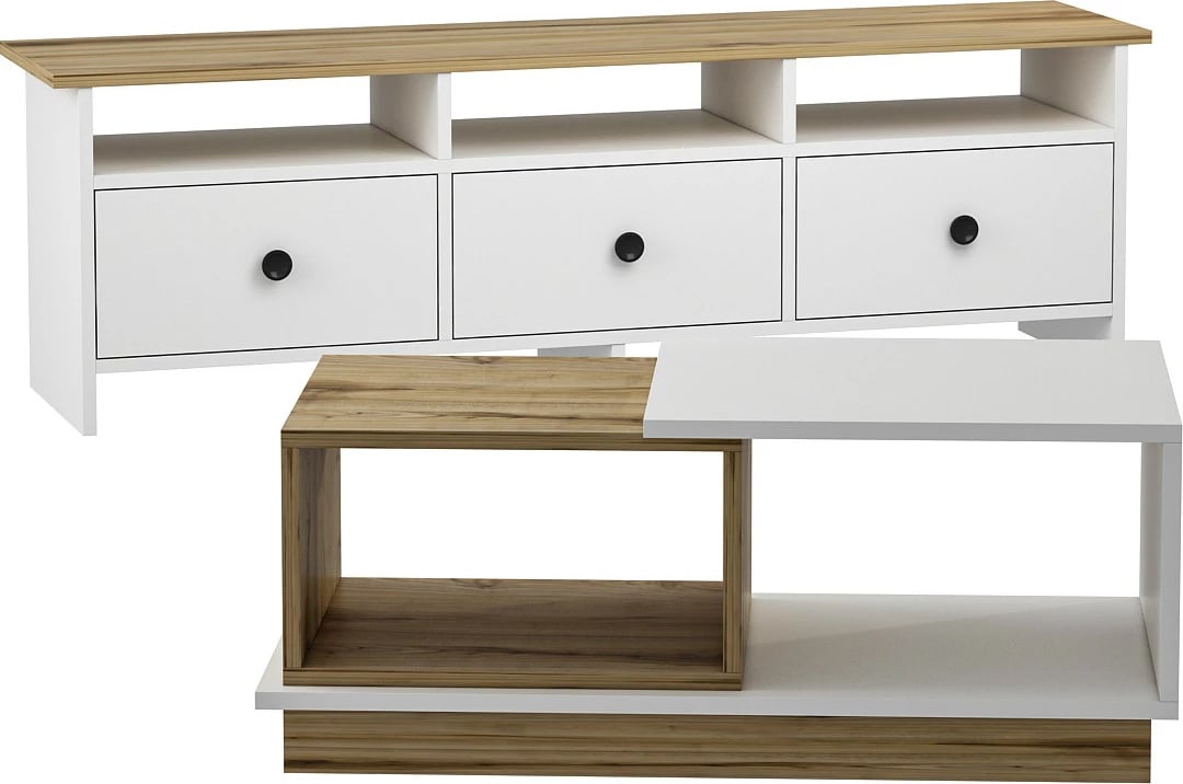 Set mobiljesh për dhomë dite, Skye Decor, Oslo, ngjyrë e bardhë dhe lis