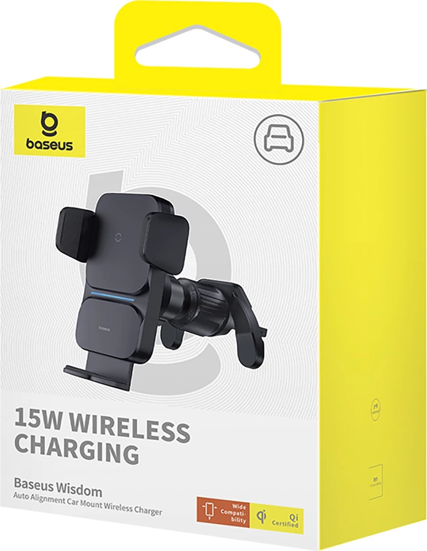 Mbajtës automatik Baseus Wisdom CGZX000001 me karikues wireless 15W, për grilë, i zi