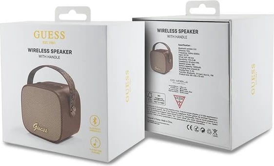 Altoparlant Bluetooth Guess GUWSB2P4SMW mini, 4G Leather Script Logo, me rrip, Kafe
