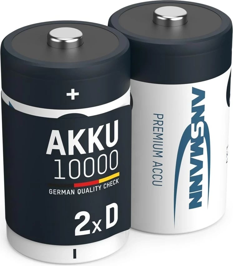 Bateri rikarikueshme ANSMANN 2x D, 10000 mAh, NiMH, E zezë/E bardhë