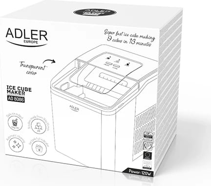 Prodhues akulli Adler AD 8086 12 kg/24h 1.5L pastrim automatik 100 W, argjendtë