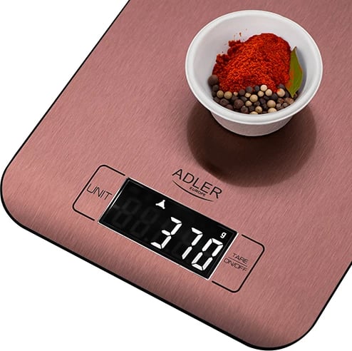 Peshore kuzhine Adler AD 3183 5 kg platformë inoks LCD me ndriçim njësi kg/g/lb/oz ngjyrë bakri