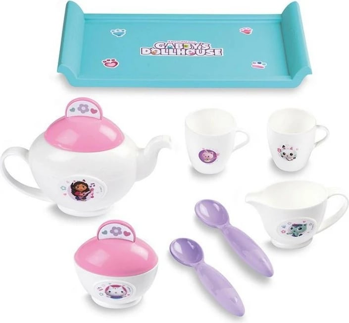 Set enësh për çaj Smoby Gabby’s Dollhouse, 8 pjesë, Blu/Rozë/Vjollcë/E bardhë