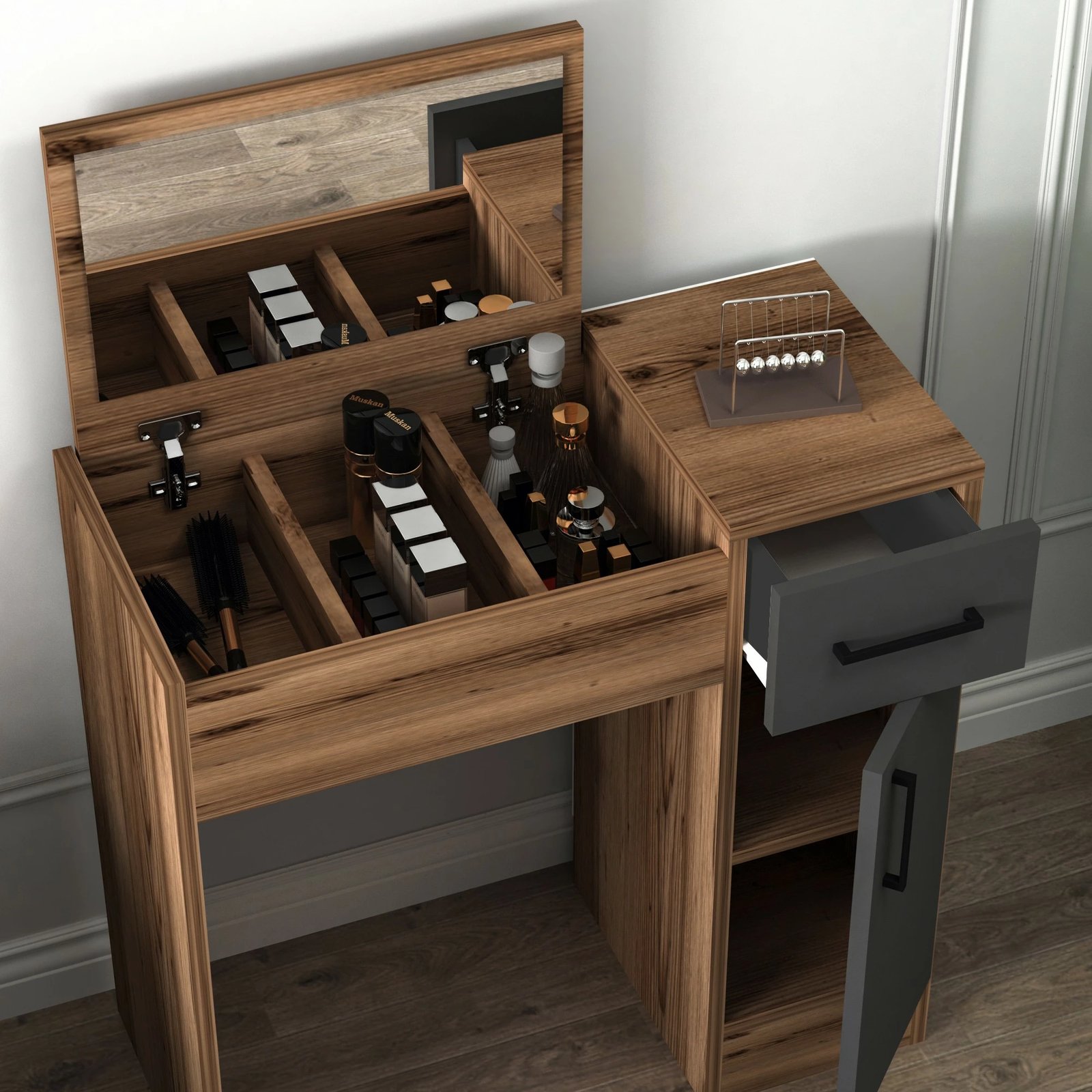 Tavolinë grimi Skye Decor, ngjyrë arrë e çelët, antracit