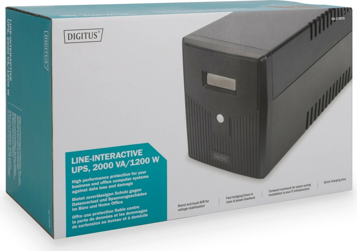 UPS Digitus DN-170076, 2000VA/1200W, Line-Interactive, 2x12V/9Ah, 4xSchuko, Ekran LCD, i zi UPS Digitus DN-170076, 2000VA/1200W, Line-Interactive, 2x12V/9Ah, 4xSchuko, Ekran LCD, i zi
