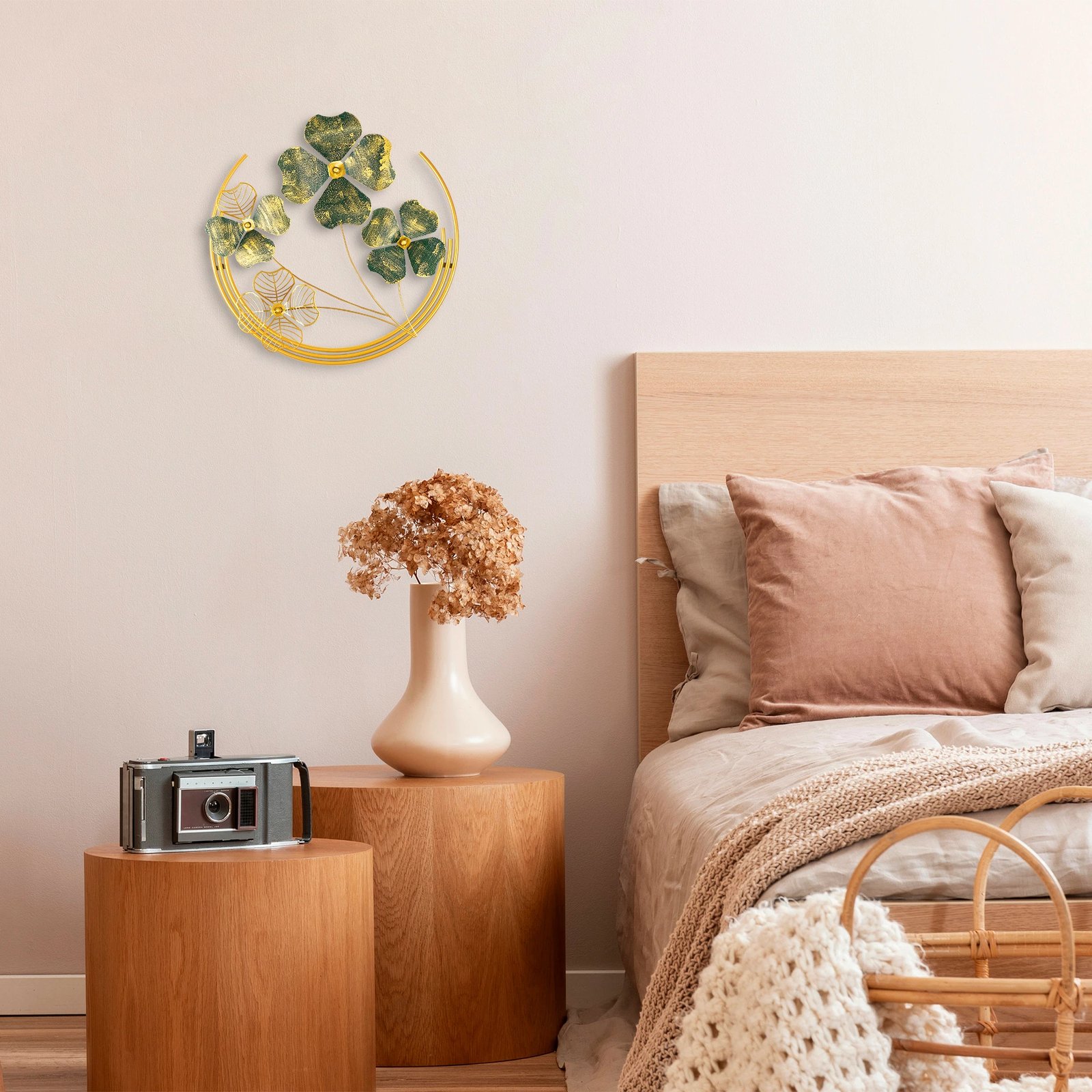 Aksesor dekorativ metalik për mur, Wallity, Shihezi, ngjyrë e gjelbër dhe ari, 50x50x5cm