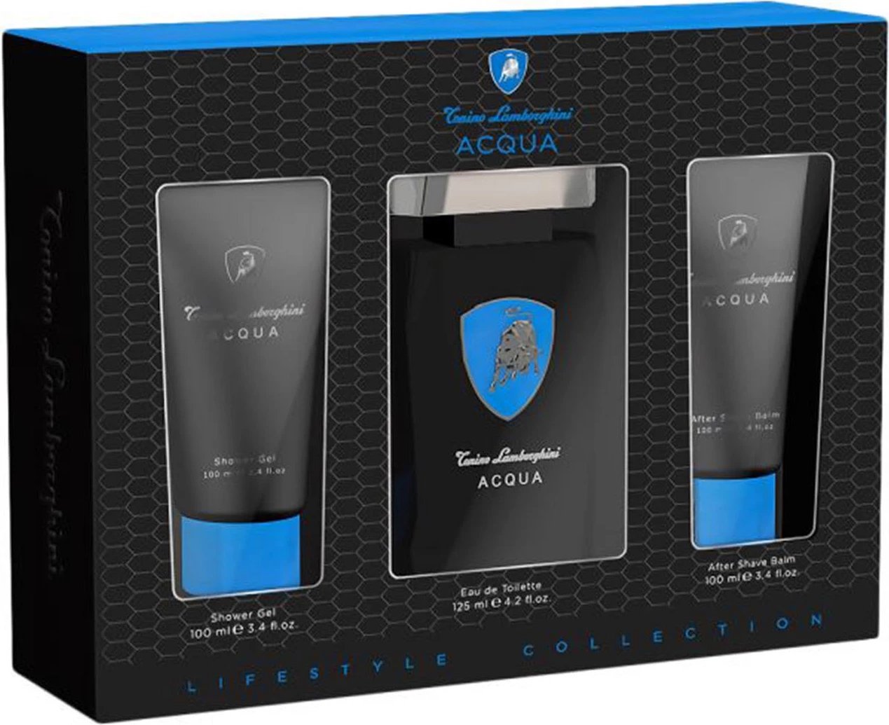 Set Eau de Toilette, Shower Gel edhe After Shave Balm Tonino Lamborghini Acqua për meshkuj, 125ml + 100ml + 100ml