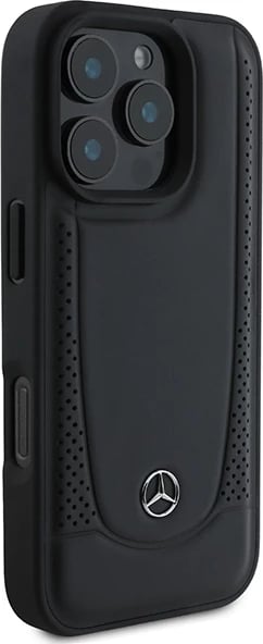 Mbështjellës Mercedes për iPhone 16 Pro Max, lëkurë, i zi