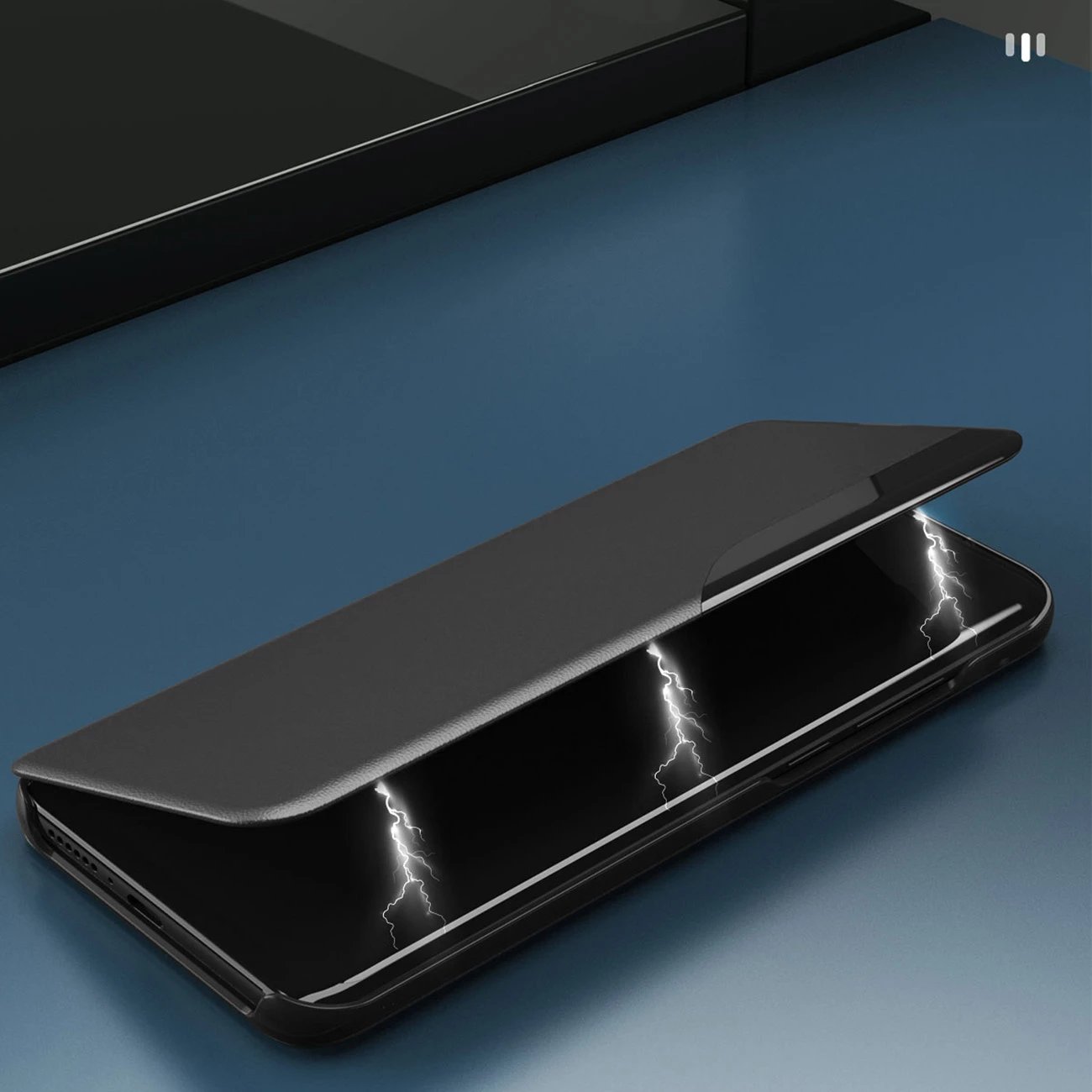 Mbështjellës Hurtel Eco Leather View Case për Xiaomi Redmi 11A / Poco C55 / Redmi 12C, me kapak dhe mbajtëse, e zezë