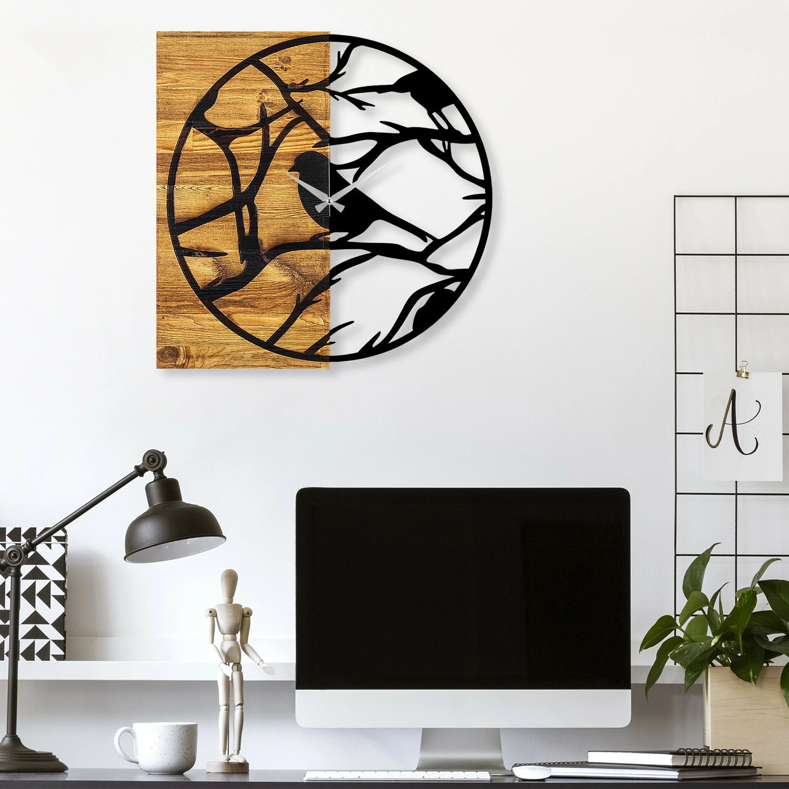 Orë muri dekorative prej druri, Wallity, ngjyrë arre dhe e zezë, 58x3x58cm