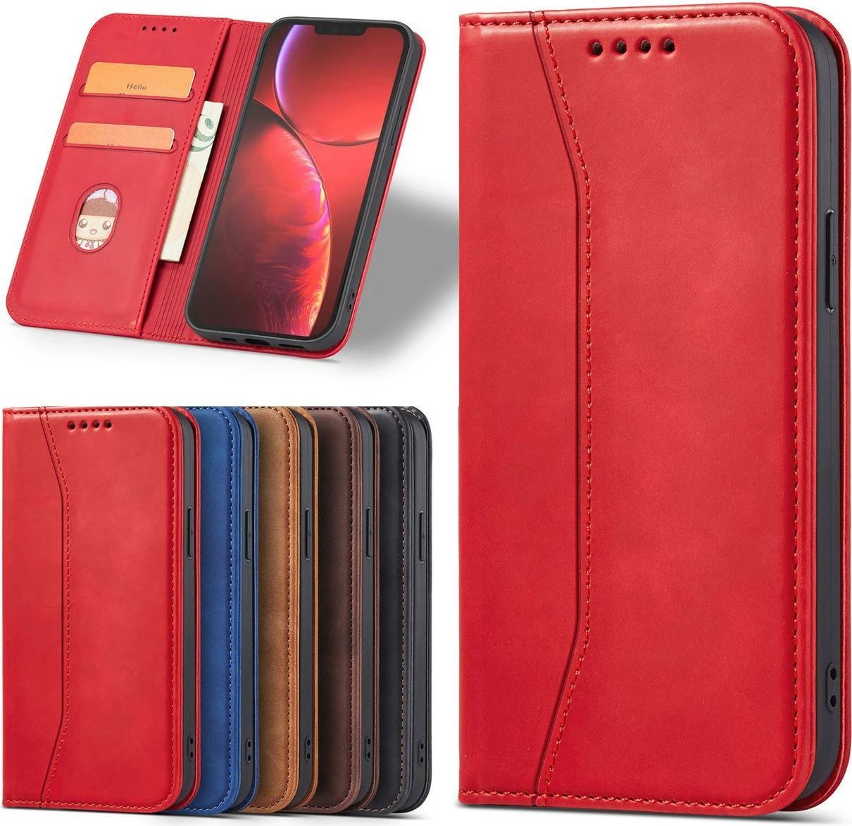 Mbështjellës Hurtel Magnet Fancy Case për iPhone 14 Pro, portofol, qëndrim, e kuqe