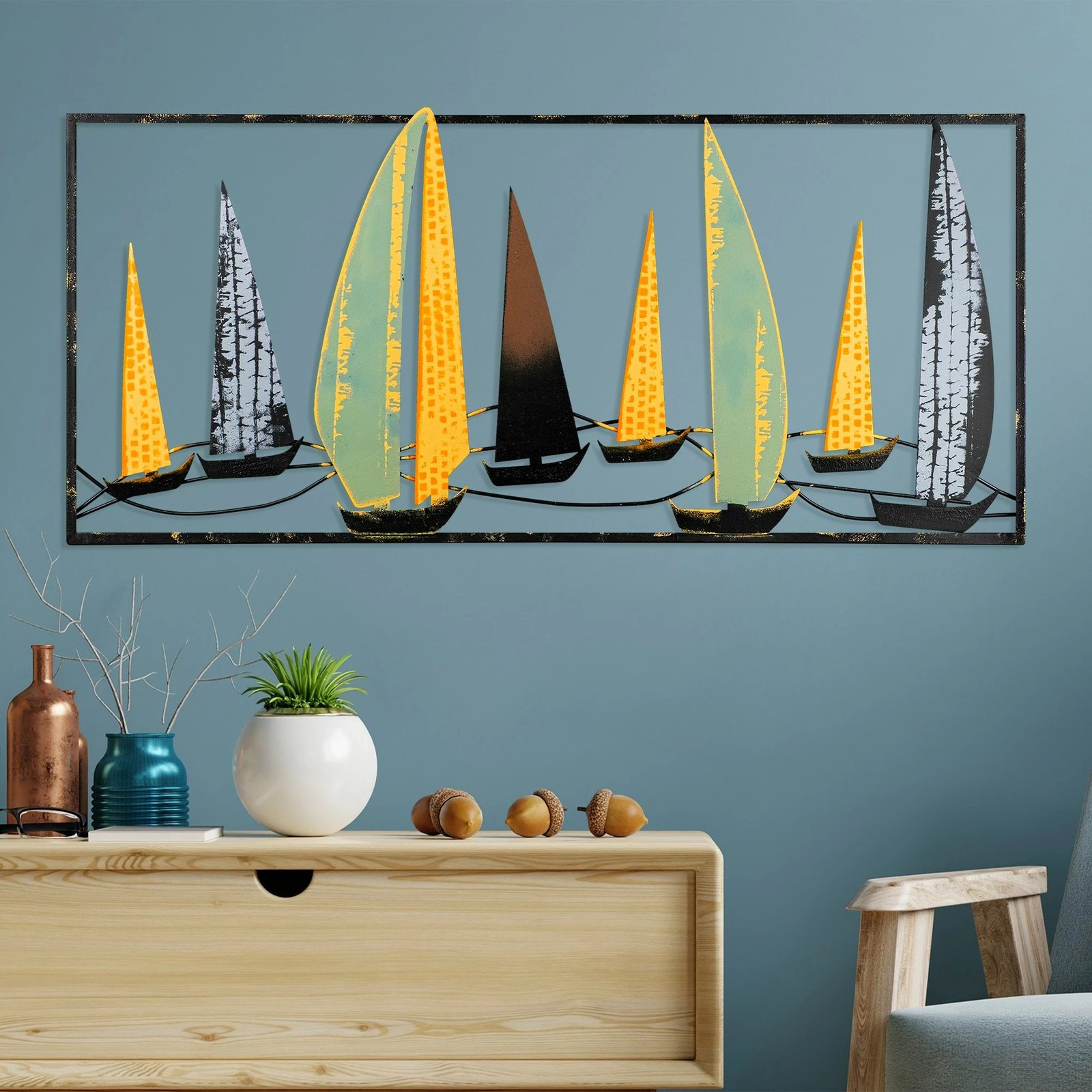 Aksesor muri dekorativ prej metali Wallity, Yelkenli 3