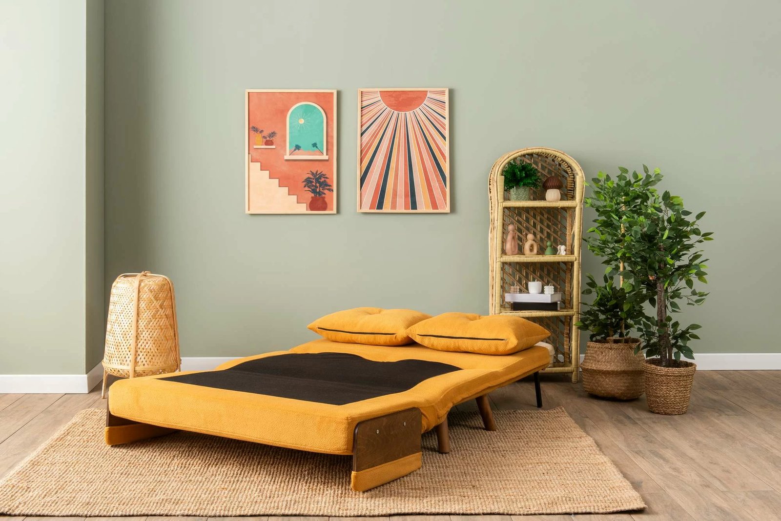 Divan-krevat dy vendësh, Cosmo, ngjyrë mustard, Atelier del Sofa