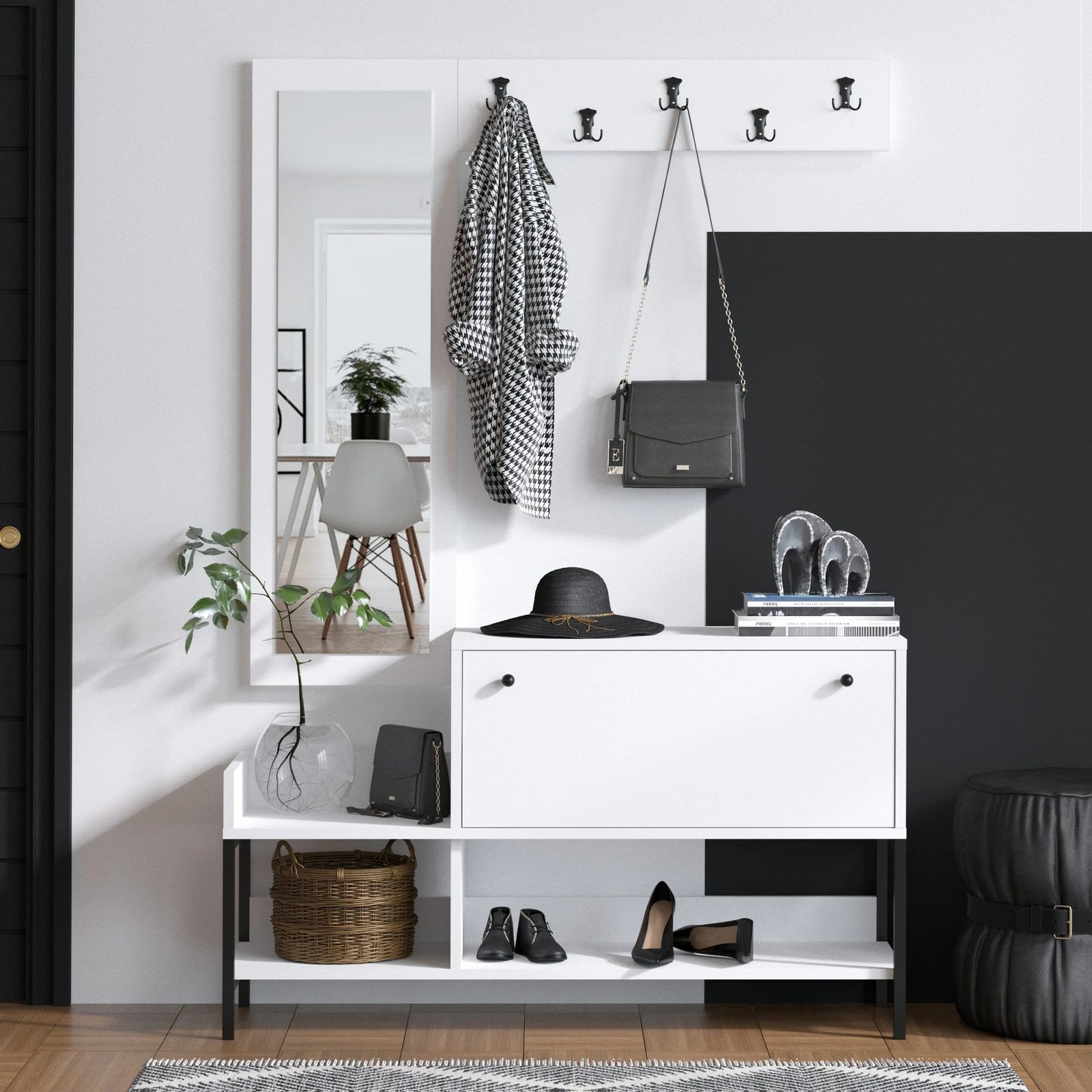 Dollap për këpucë Skye Decor, Lopp, bardhë e zi