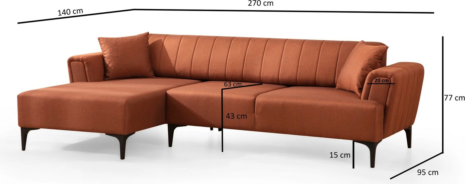 Kënd-sofë krevati Atelier del Sofa, Hamlet majtas, ngjyrë tullë e kuqe