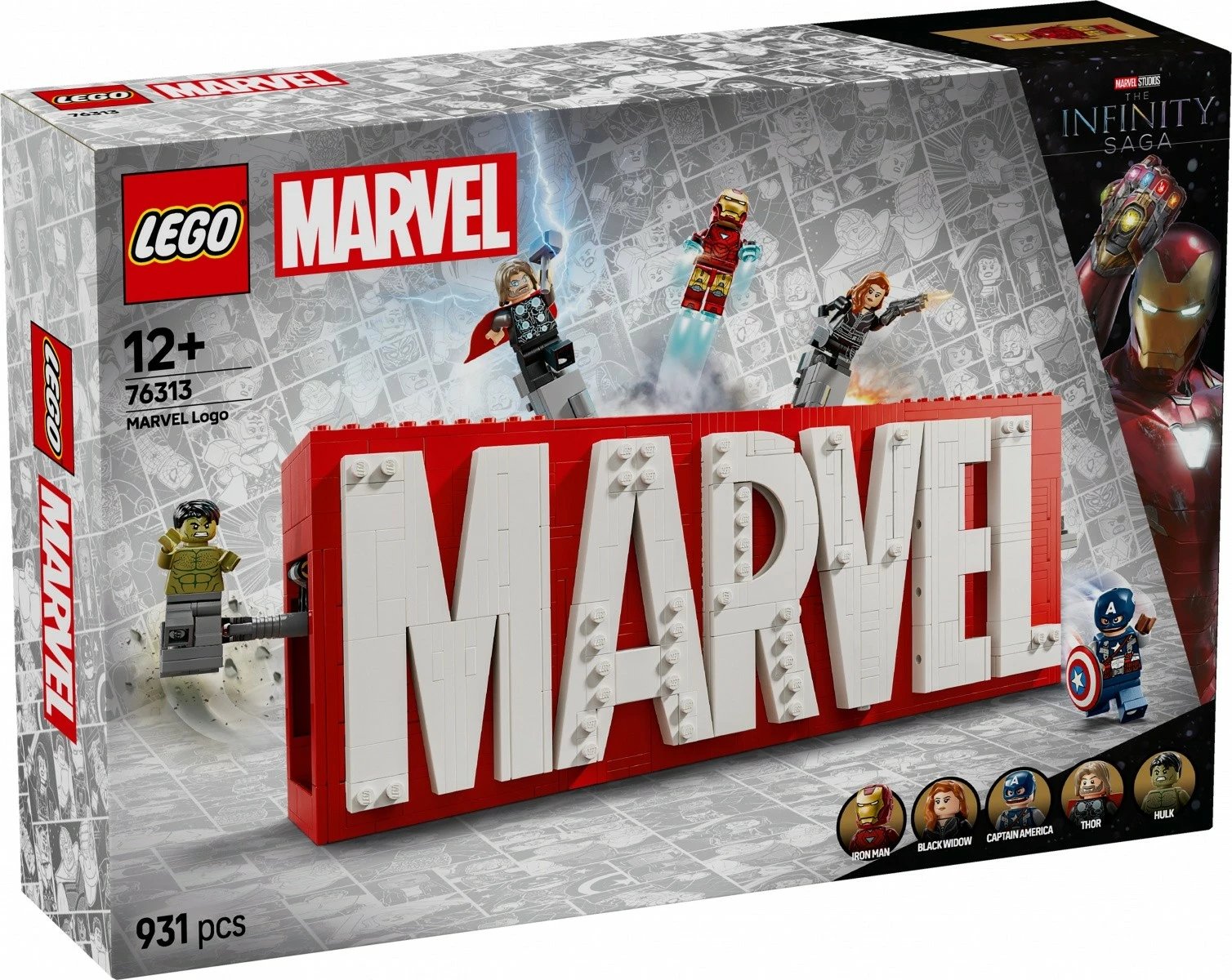 Set LEGO Marvel Super Heroes 76313, MARVEL Logo me 5 minifigura Avengers, 931 pjesë