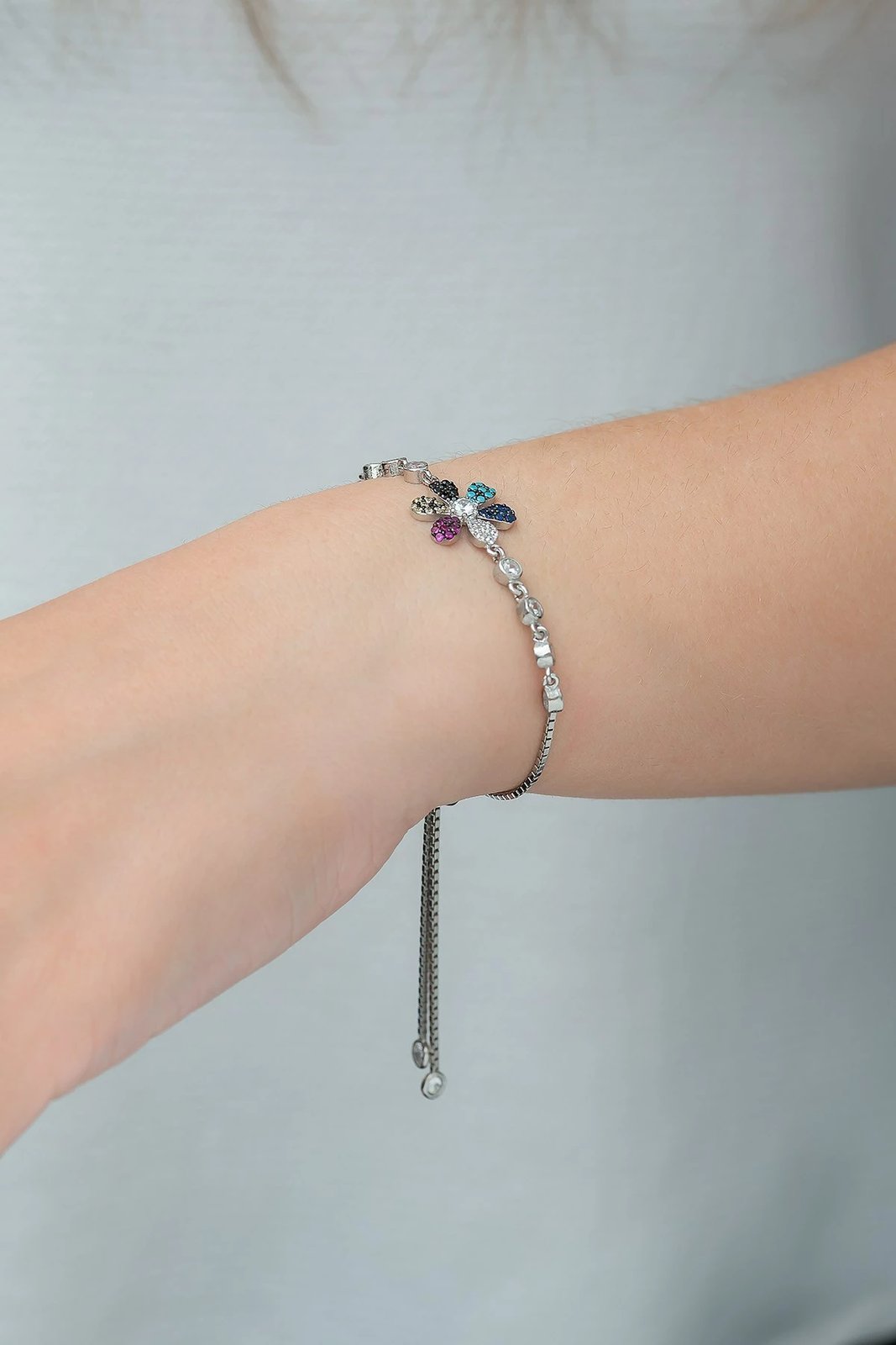 Byzylyk argjendi Jumeon, TRDYL809, ngjyrë argjendi, blu e errët, fuksia, e bardhë