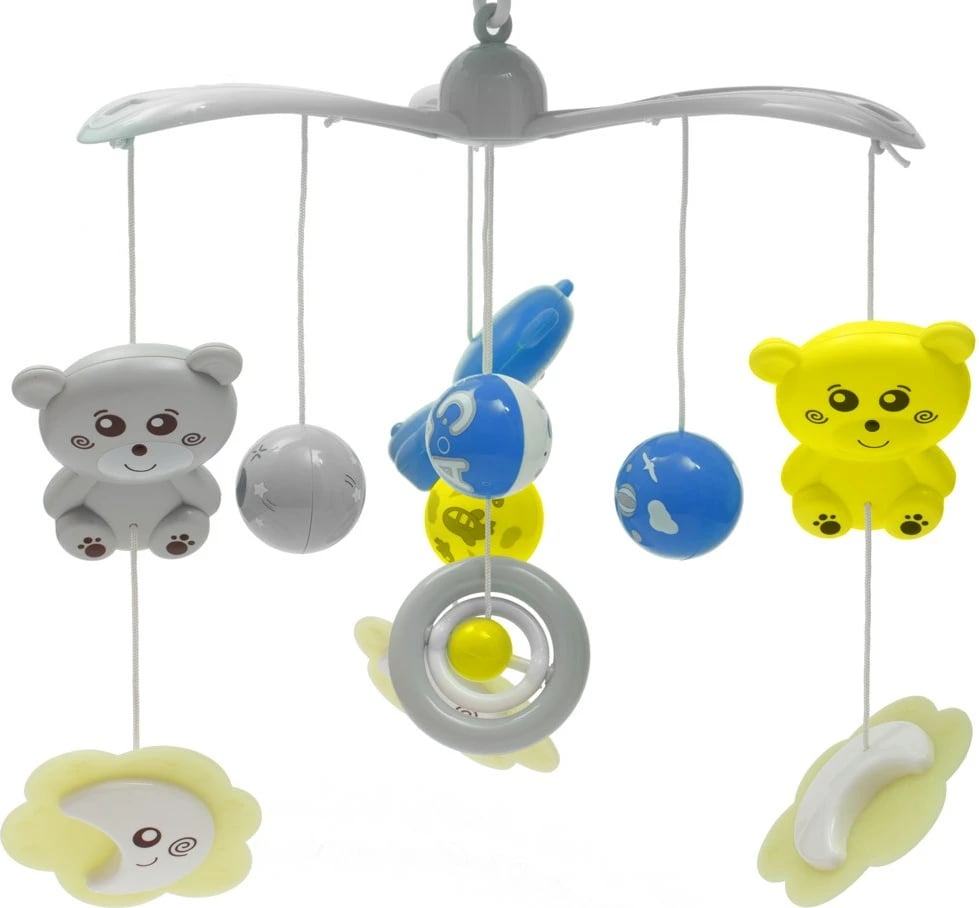 Karusel për krevat bebi, BABY MIX, projektor me yje, 3 melodi, volum i rregullueshëm, gri