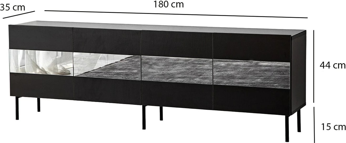 Komodë TV Skye Decor, Leon, e zezë dhe fume