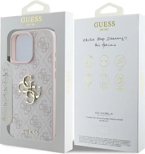 Mbështjellës Guess 4G Big Logo për iPhone 16 Pro Max, Rozë