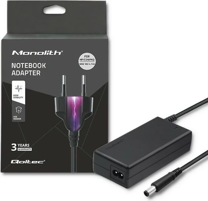 Kasë rryme Qoltec 50086.90W për HP/Compaq, 19V, 4.74A, 7.4x5.0mm, 90W, e zezë