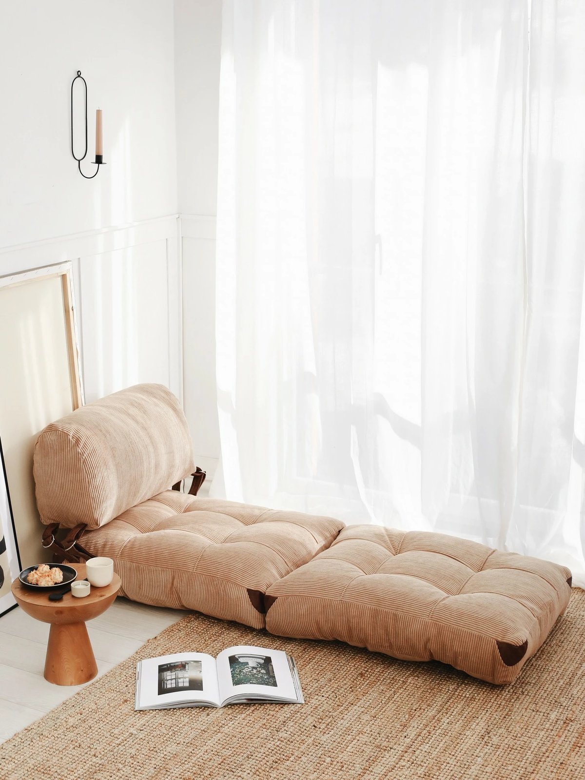Krevati-karrige një vendësh, kadife Fold, ngjyrë deve, Atelier del Sofa