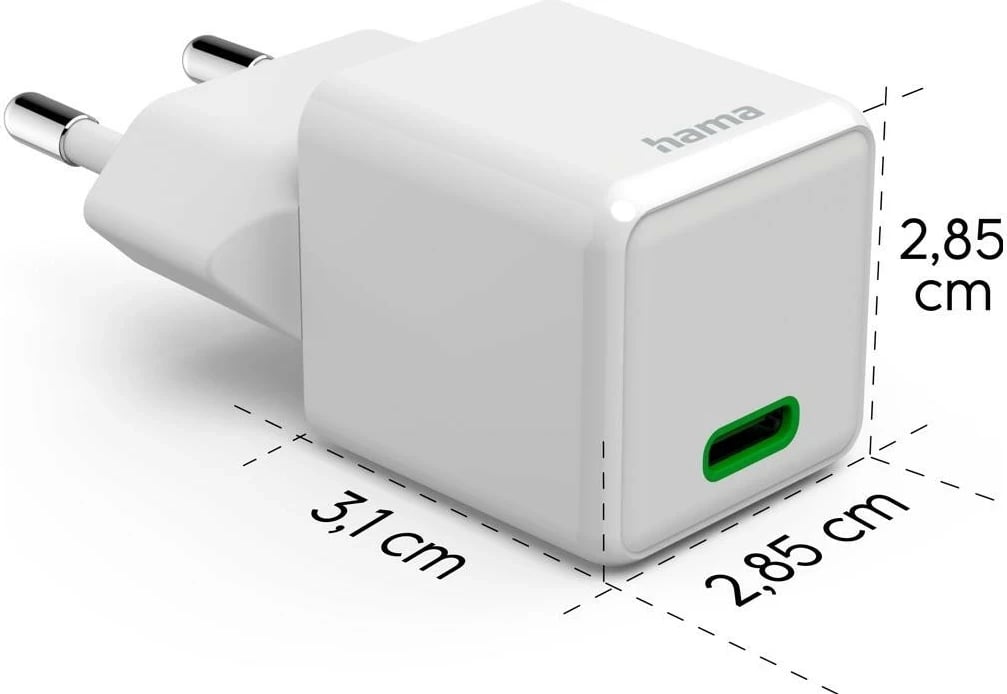 Karikues mini Hama GaN PD/QC 1x USB-C, 30W, i bardhë Karikues mini Hama GaN PD/QC 1x USB-C, 30W, i bardhë