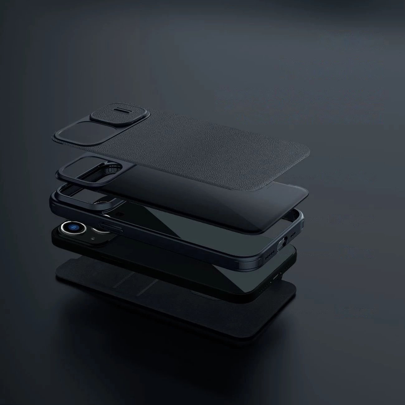 Mbështjellës Nillkin Qin Leather Pro Case për iPhone 14 Plus, me kapak dhe mbrojtje kamere, i zi