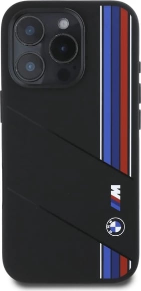 Mbështjellës BMW Silicone Cut Tricolor Lines MagSafe për iPhone 16 Pro Max, Zi