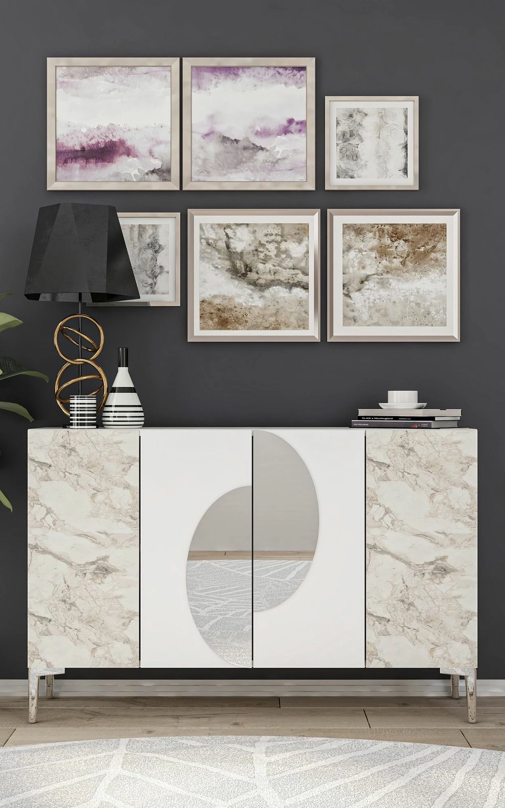 Konsol Skye Decor, Afra KM120, e bardhë, argjend, mermer Ephesus