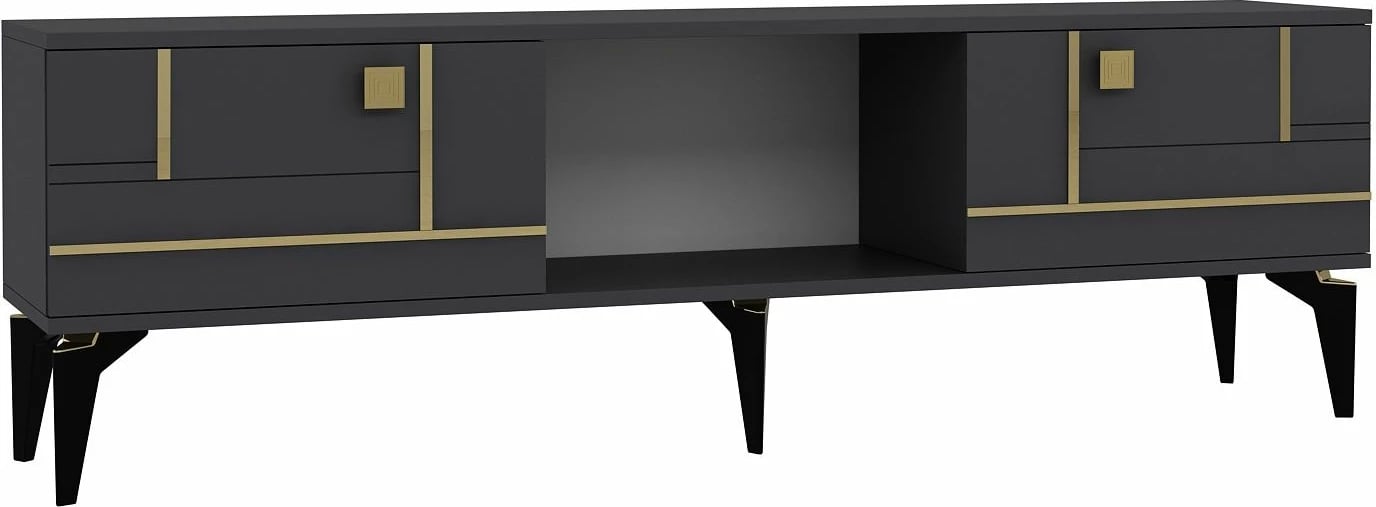 Komodë TV Skye Decor, ngjyrë antracit, detaje ari