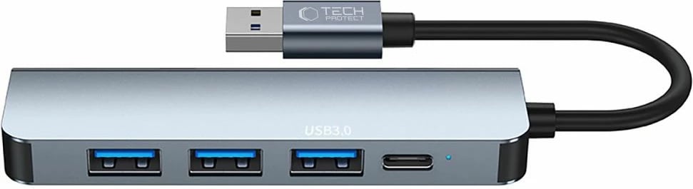 HUB Tech-Protect V0 5in1, USB-A në 3x USB-A 2.0, USB-A 3.0, USB-C, Gri