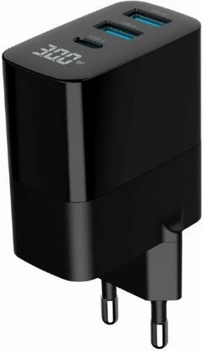 Karikues muri Gembird TA-UC-PDQC30LCD-BK-02, 30W, 3 porta USB, Ekran LCD, i zi