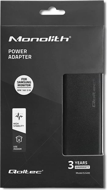 Qoltec 52400 Përshtatës i rrymës për monitor Samsung 30W | 14V | 2.1A | spina 6.5*4.4 | + kabllo rryme