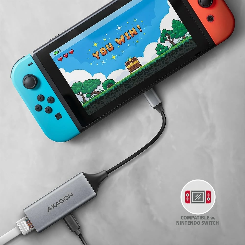 Kartë rrjeti AXAGON ADE-TXPD, USB-C 3.2 Gen 1, Gigabit Ethernet, Power Delivery 100W, Gri