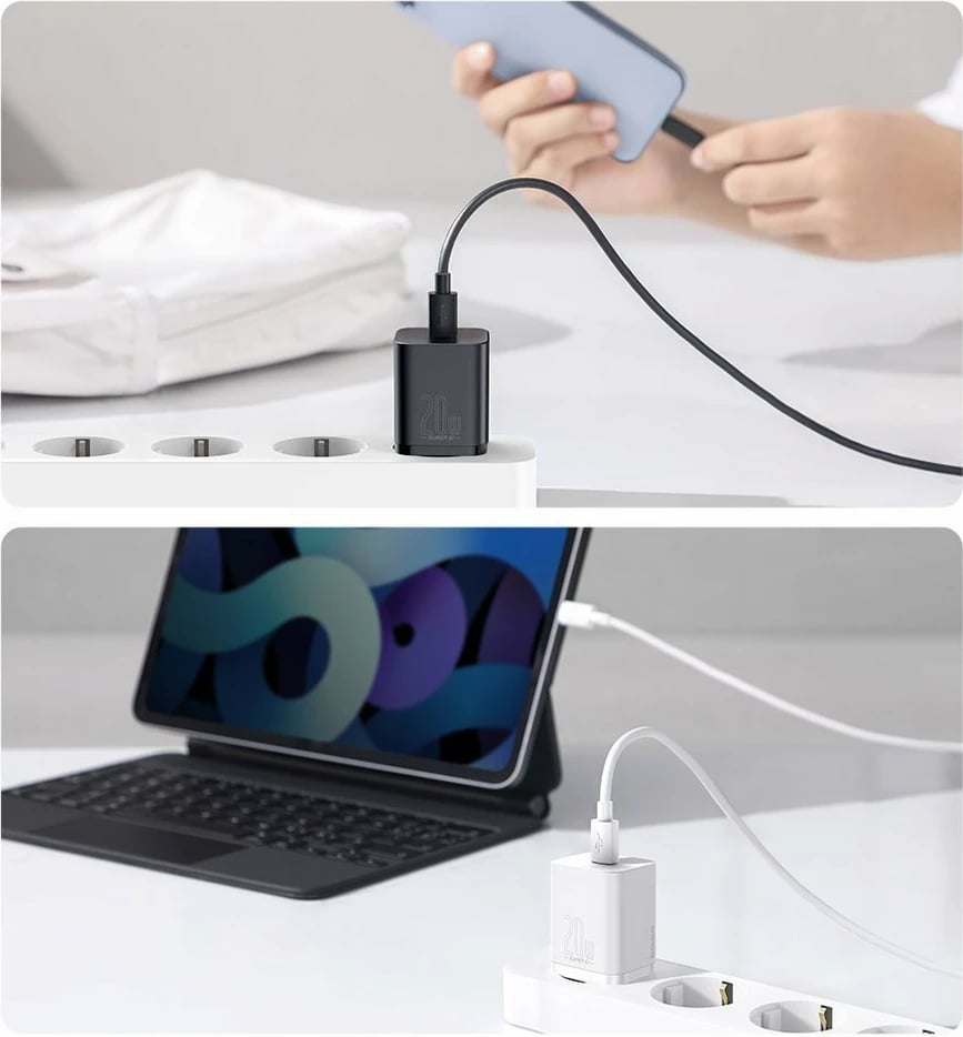 Karikues muri Baseus Super Si 1C, 20W, USB-C, me kabllo USB-C në Lightning 1m, Zi Karikues muri Baseus Super Si 1C, 20W, USB-C, me kabllo USB-C në Lightning 1m, Zi
