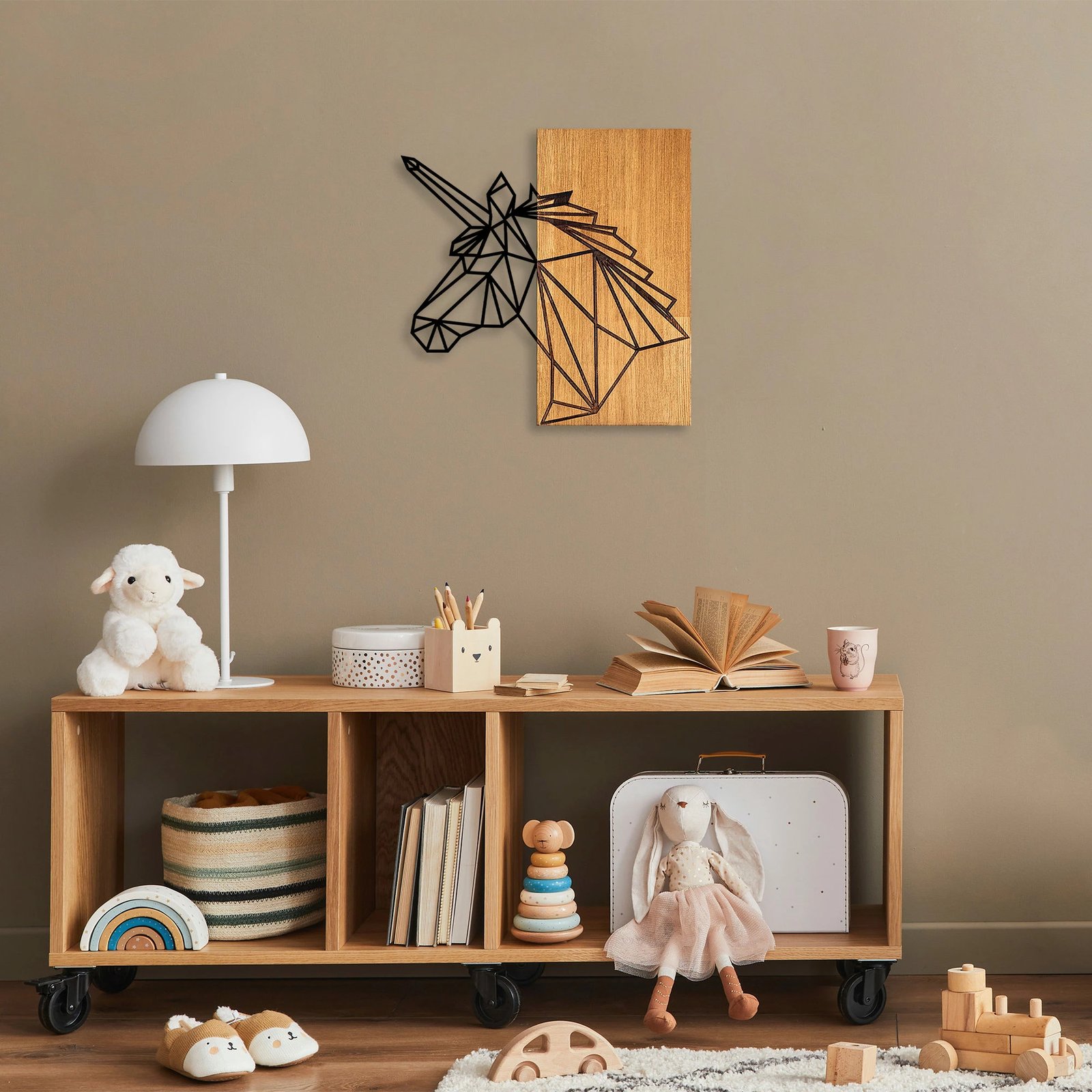 Aksesor dekorativ për mur, dru dhe metal, Wallity MA-292, ngjyrë arre dhe e zezë, 57x58cm