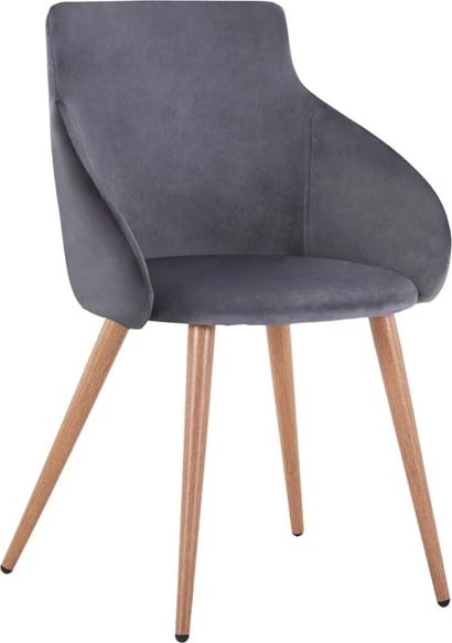 Karrige me krahë Ivy kadife gri dhe këmbë metalike FH8546.01 55x55x80 cm, set prej 2 copë