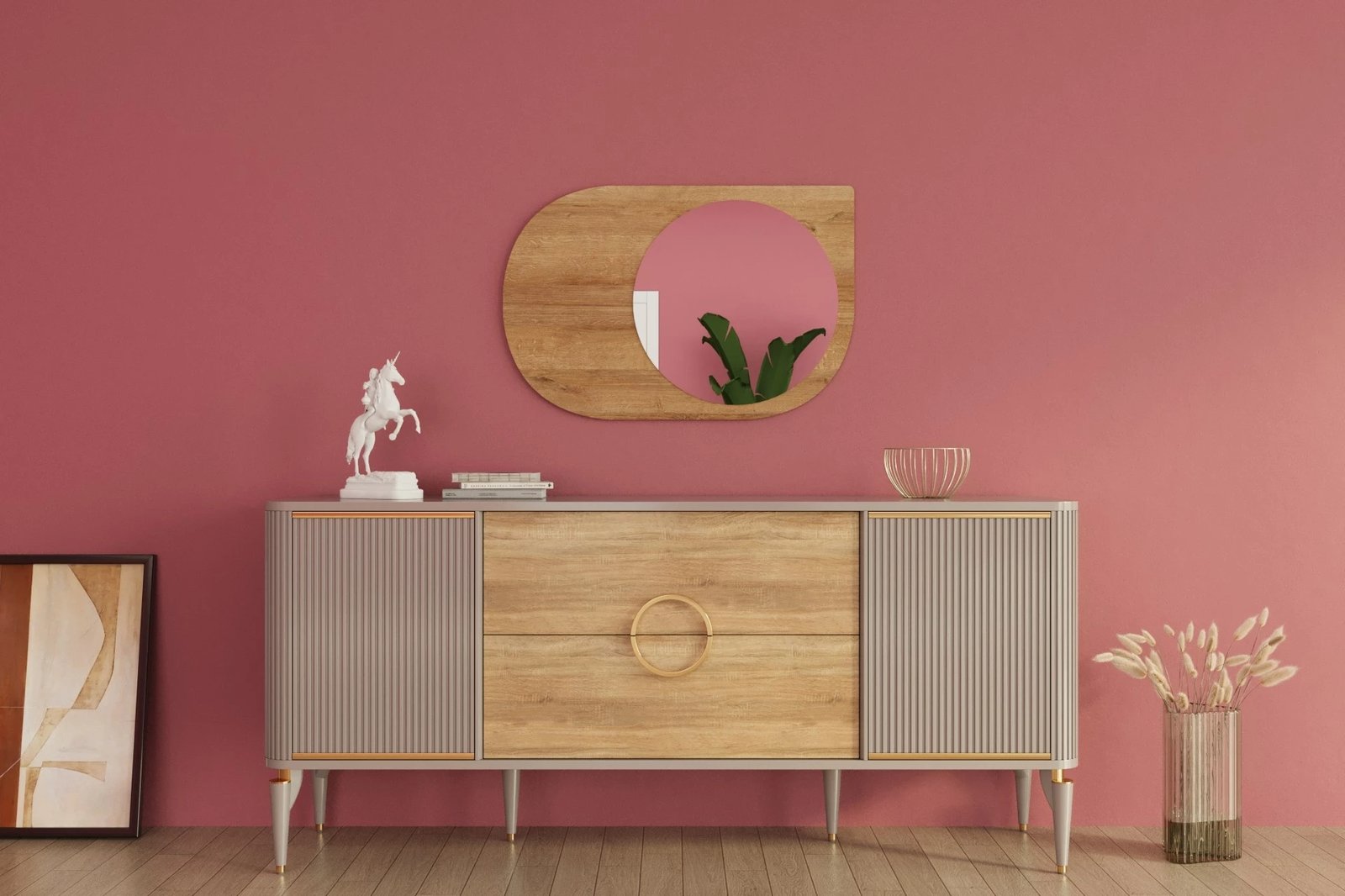 Pasqyrë dekorative Skye Decor, ngjyrë Sapphire Oak, Pubble