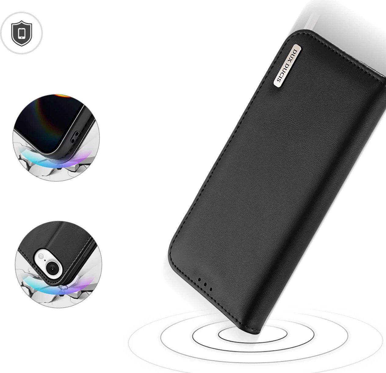 Mbështjellës Dux Ducis Hivo për iPhone 16e, me kapak dhe mbrojtje RFID, e zezë