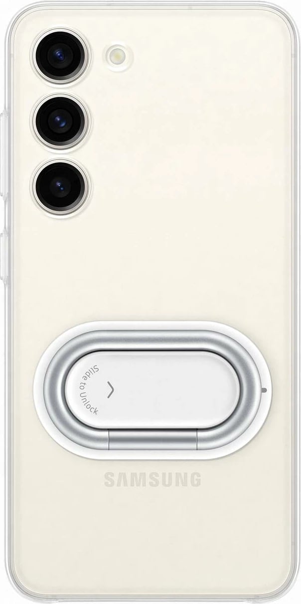 Mbështjellës Samsung Clear Gadget Case për Galaxy S23, me mbajtëse gishti dhe qëndrim, Transparent