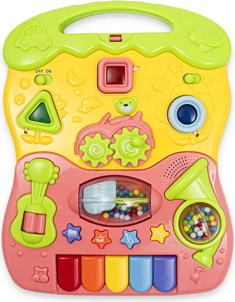 walker për bebe, BABY MIX, panel edukativ me piano dhe forma, i rregullueshëm 45.5-52.5 cm, 12m+, 3x AA pa përfshirë, rozë