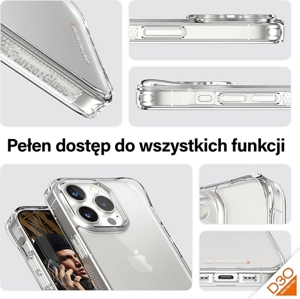 Mbështjellës PanzerGlass HardCase me D3O për iPhone 15 Pro, transparent