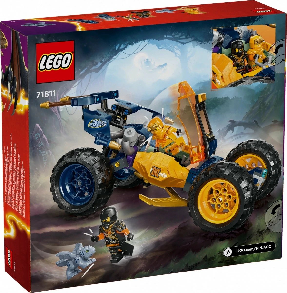 Set LEGO Ninjago Off-Road Vehicle of Ninja Arin 71811, 267 pjesë, me minifigura dhe dragua, për fëmijë, Verdhë