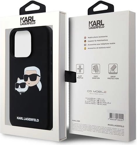 Mbështjellës Karl Lagerfeld Silicone Karl & Choupette MagSafe për iPhone 15 Pro Max, zi