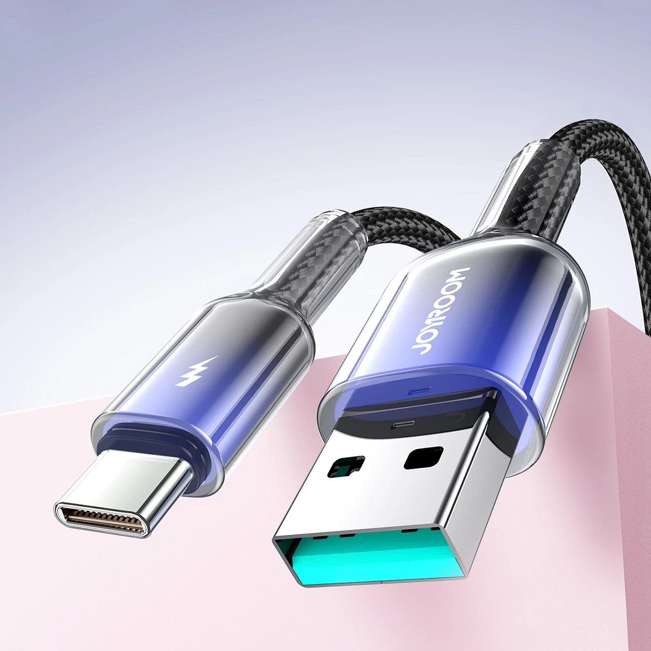 Kabllo Joyroom S-A42 Crystal-Clear Series, USB-A në USB-C, 1.2m, 3A, e zezë