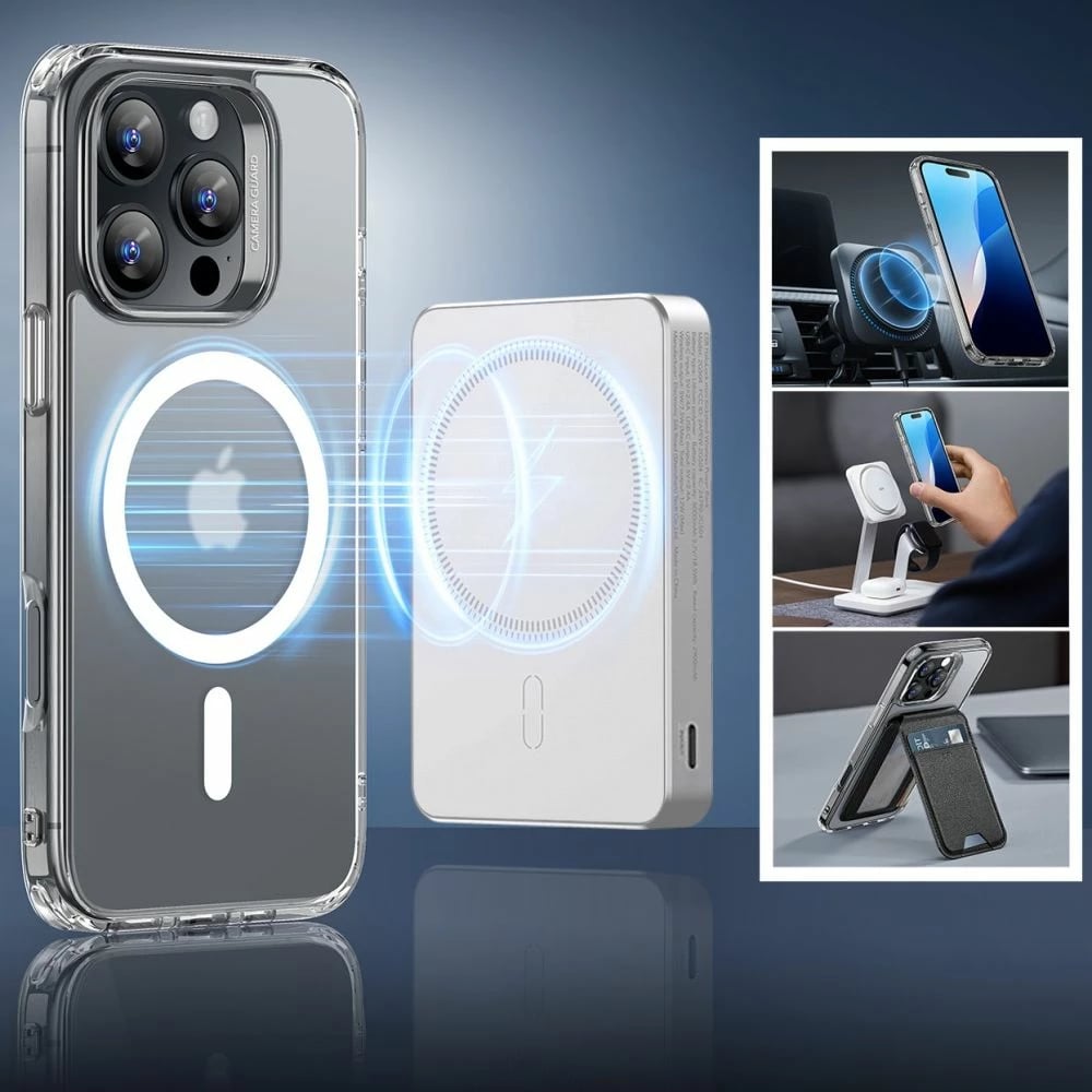 Mbështjellës ESR Classic Hybrid HaloLock me MagSafe për iPhone 16 Pro Max, gjysmë-transparent, me xham të temperuar